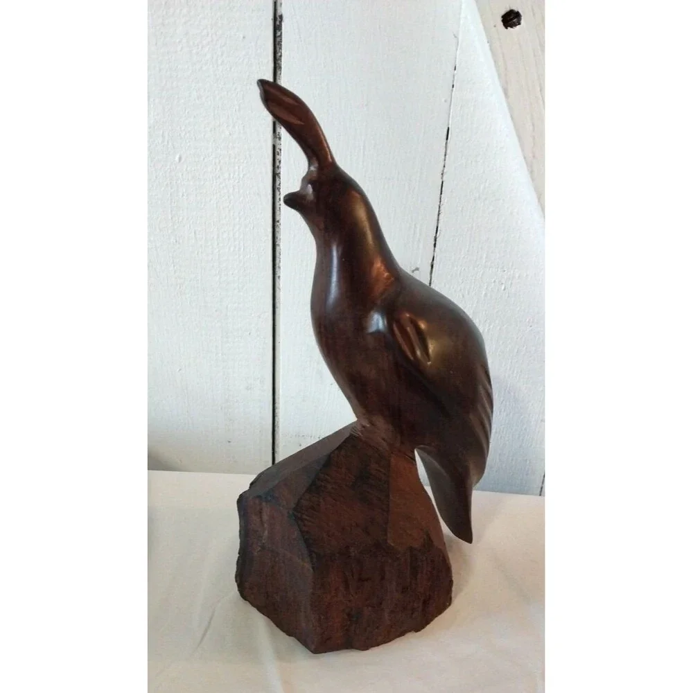 Vintage Hand Carved Quail Brown Iron Wood Sculpture Figurine 10